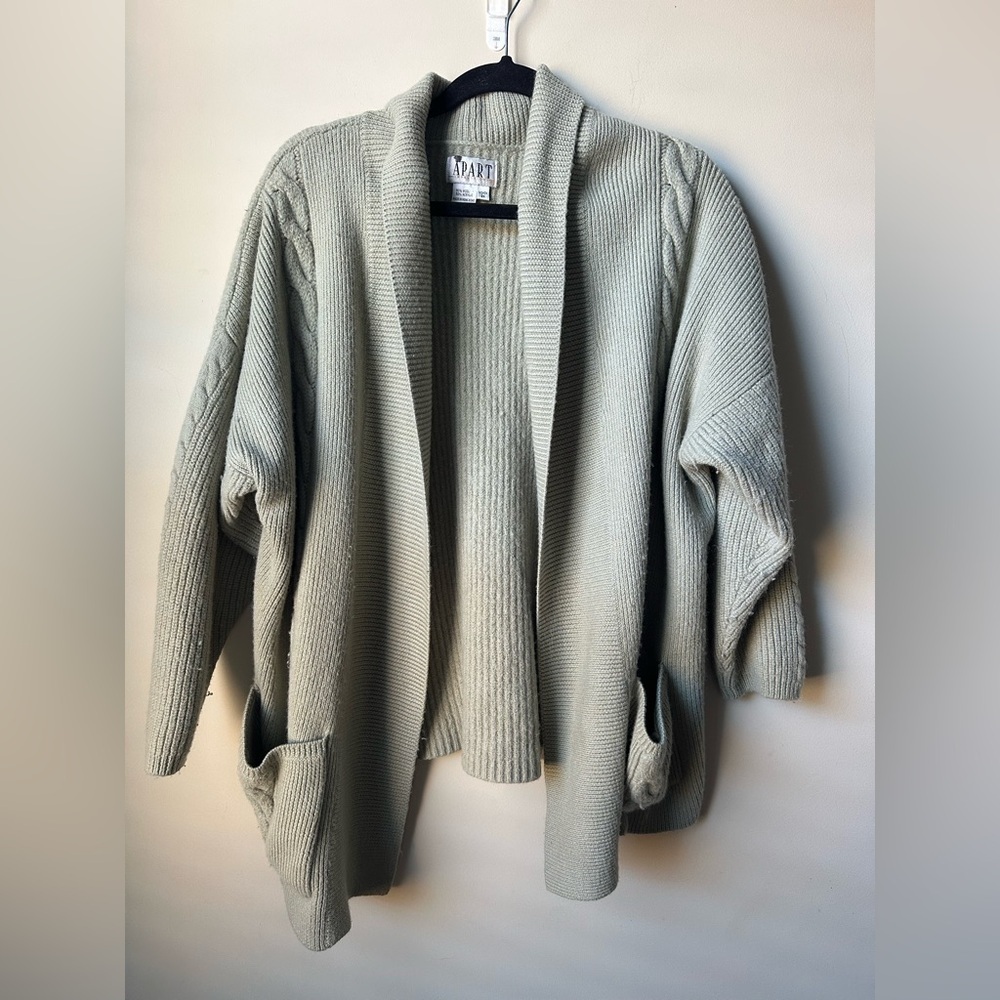 Apart Open Cardigan Womens 2X Plus Size Green Wool Blend Grandmacore Cottagecore